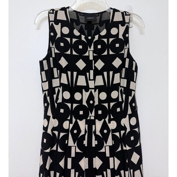 Akris Kaleidoscope Print Maxi Dress Pleated Black White Geometric Wool Silk 6 - Picture 5 of 16